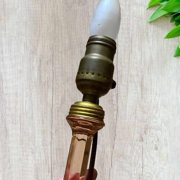 Pink Depression Glass Stick Lamps Hexagonal Base 2 - Picture 7 of 10